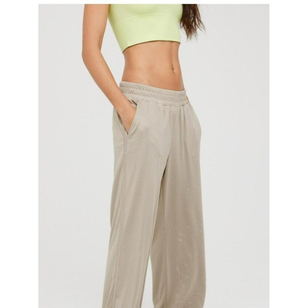 Aerie OFFLINE Mesh Wide Leg Pants w/ Built-In Shorts Tan Taupe Size Medium